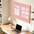 Linen Bulletin Board 36" x 24", Fabric Pin Board with Gold Aluminum Frame, Decorative Vision Board for Home Office, Bedroom & Dorm Wall Decor, Includes 10 Push Pins, Pink
