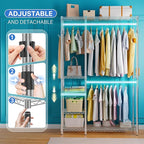 Simple Trending Heavy Duty Clothing Rack Loads 450 LBS, Garment Racks with Adjustable Shelves for Hanging Clothes, Metal Wardrobe Closet, Chrome