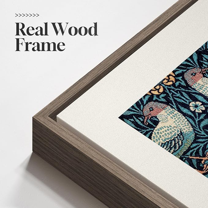 Framed William Morris Wall Art for Living Room, 5 Piece Large Vintage Blue Canvas Prints Set, Floral Botanical and Bird Pattern Aesthetic Decor for Bedroom, Hallway, Home Office, Kitchen, Guest Room