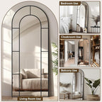 Antok 71" x 28" Full Length Mirror, Floor Mirror Arched Window Decorative Mirror, Metal Framed Decor Farmhouse Floor Mirrors Art Pane Mirrors Wall Decor for Bedroom, Living Room, Entryway Bronwn