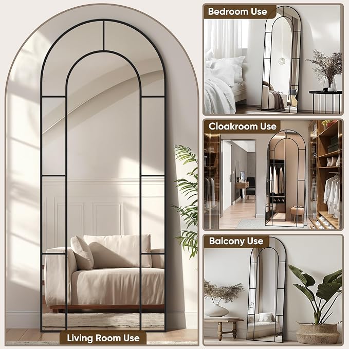Antok 71" x 28" Full Length Mirror, Floor Mirror Arched Window Decorative Mirror, Metal Framed Decor Farmhouse Floor Mirrors Art Pane Mirrors Wall Decor for Bedroom, Living Room, Entryway Bronwn
