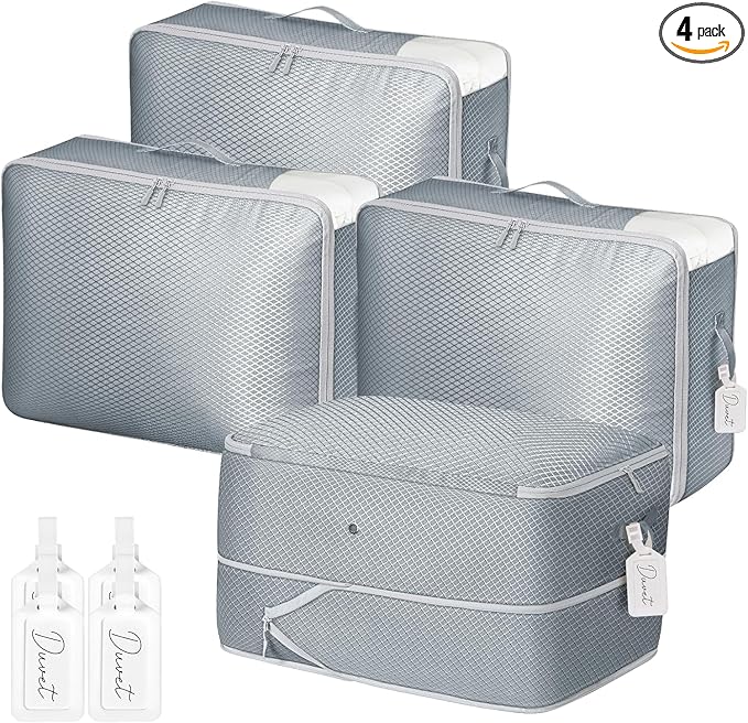 DIMJ Comforter Storage Bag - Large Capacity Ultra Space Saving Self Compression Organize for Duvet, Pillow, Bedding, Blanket Storage Organizer Nylon Compression Bags, Sheet Storage with Zipper