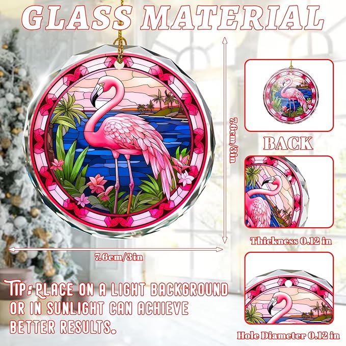 Flamingo Stained Glass Ornament - Christmas Tree Decoration, Flamingo Ornaments for Christmas