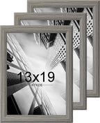 KTKDE 13x19 Picture Frame Set of 3,Grey Wooden frames, Vertical & Horizontal Wall Hanging for Wall Display,Studio Gallery Photo Frame for Photos, Posters & Art Prints