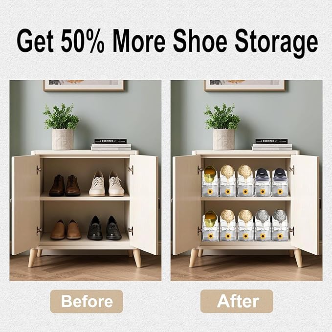 Clear Shoe Slot Organizers 12PACK Shoe Stacker Rack Organizer for Closet Adjustable Shoes Holders Space Saver Zapateras Organizers