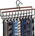 2PCS Tie Rack Hanger for Closet Upgraded 2-in-1 Tie and Belt Hanger Non Slip Tie Rack with 20 Hooks Tie Hanger Space Saving Wooden Belt Tie Organizer for Tank Tops Bras Cami Scarves, Walnut Color