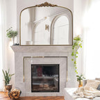 Vintage Gold Ornate Baroque Mirror - 36"X30" Arched Antique Brass Mirror with Full Metal Frame - Ideal for Entryway, Fireplace, Living Room, Hallway or Wall Decor (Upgrade Tempered Glass)