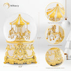 Carousel Music Box Gold & Ivory Christmas Snow Globes, 7.1" Glass Rotate Carousel Snow Globe for Kids & Adults, Classic Wind up Musical Snow Globe Birthday Gifts, Carousel Horse Home Decor