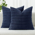MIULEE Pack of 2 Corduroy Decorative Throw Pillow Covers 20x20 Inch Soft Boho Striped Pillow Covers Modern Farmhouse Home Decor for Summer Coastal Sofa Living Room Couch Bed Dark Blue