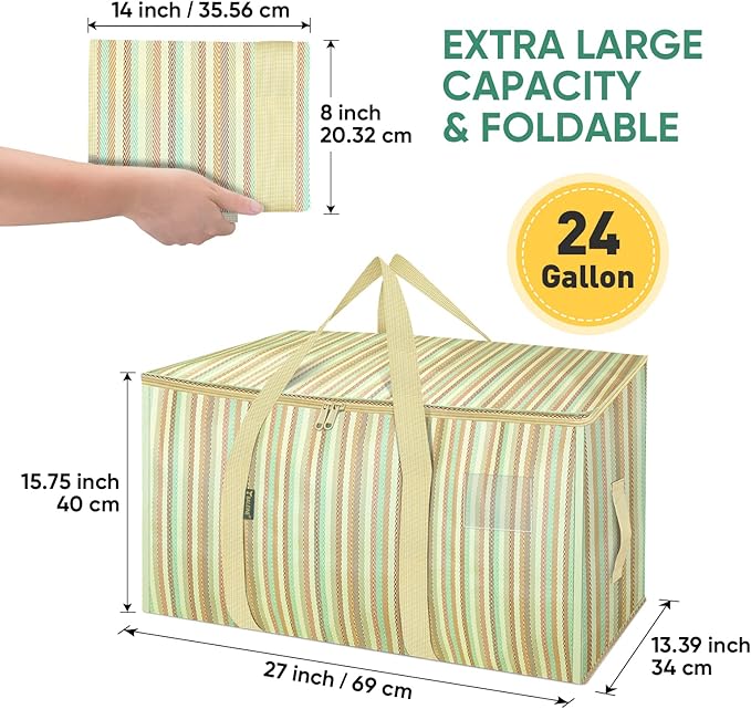 BALEINE 6-Pack Oversized Moving Bags with Reinforced Handles, Heavy-Duty Storage Tote for Clothes, Moving Supplies (Color Strip, 6-Pack)