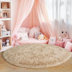 6‘x6’ Beige Round Rug for Bedroom, Ultra Soft Fluffy Circle Rug for Kids Girls Boys Room, Cute Shag Rugs for Living Room Playroom Tent Castle Home Decor Rug