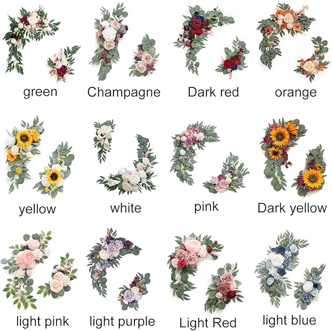 CDQL 2Pcs Wedding Welcome Sign Floral Decoration,Artificial Flower Swag Wedding Arch Decor, Wedding Flower Swag for Wedding Ceremony and Reception Arrangement (Orange)