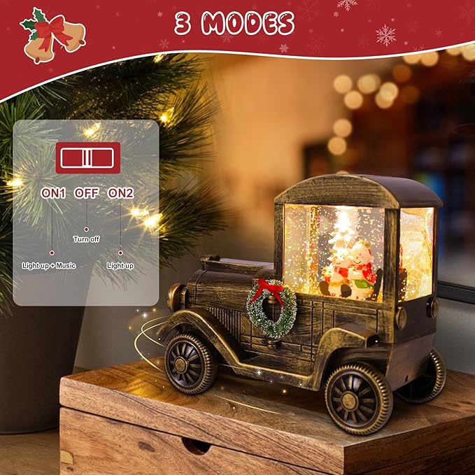 Christmas Snow Globe Lantern Truck Water Glittering Globe with Snowman 8 Music Songs Christmas Snow Globes USB & Battery Operated for Christmas Festival Decorations Gifts (Truck-Snowman)