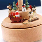 Natural Solid Wood Handcrafted Beech Wooden, Musical FigureTotoro/Carousel/Fairy/Ballerina Figurine,Rotating Hand Crank Mechanism Music Box,Musical Decorations (Merry Christmas)