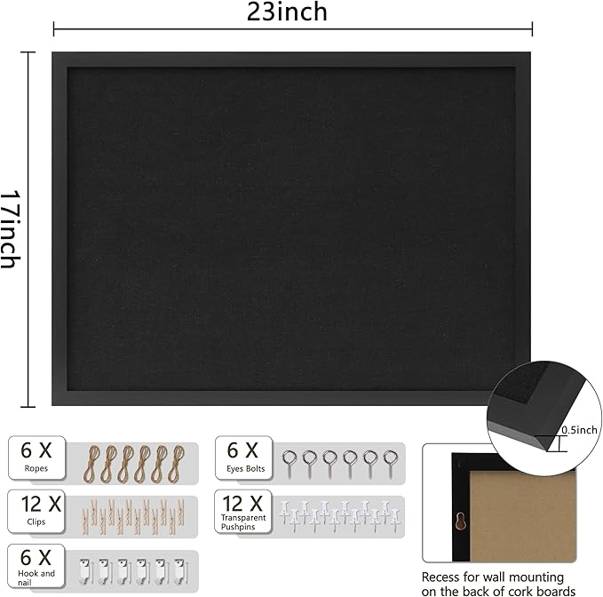 DAHAPYBOO Cork Board with Linen Black 2Pack,Bulletin Board 23"x17", Corkboards for Office Home School Message Board or Vision Board Decoration.