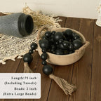 2" Extra Large Wood Bead Garland with Tassels, 75" Long Rustic Farmhouse Wooden Beads Garland, Decorative Beads Boho Decorations for Home Table Mantle Black