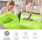 OLANLY Lime Green Round Rugs for Bedroom - Machine Washable, 6 ft Circle Area Rugs for Living Room, Soft and Fluffy Shaggy Carpet for Teen Girl and Boys, Nursery Rooms, Dorms, Home Decor Aesthetic