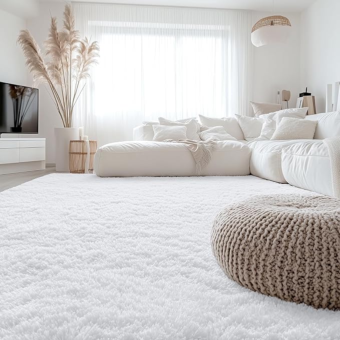 OLANLY 6x7 Area Rugs for Living Room Bedroom, Machine Washable Soft Fluffy Shaggy Bedside Rug, Indoor Floor Carpet for Kids Girls and Boys, Dorms, Nursery Rooms, Home Decor Aesthetic, White