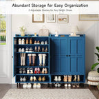 ONBRILL Shoe Cabinet with Cross Molding Doors, 6-Tier Shoe Storage Cabinet with 3 Adjustable Shelves and Metal Legs, 45'' Tall Shoes Rack Organizer Cabinet for Entryway, Front Door, Blue