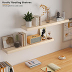 Vivelove Natural Wood Floating Shelves 36”，8 inch Deep Floating Shelf with Invisible Brackets, Unfinished Wall Shelves for Living Room, Bathroom, Kitchen, Bedroom, Home Decor, Set of 2 - Natural