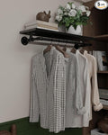 Black Clothes Rack 36in, Wall Mounted Garment Rack with Black Real Wood Shelf, Heavy Duty Hanging Clothes Rack, Multi-Purpose Hanging Rod, Space-Saving Closet Storage