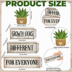 Lineshading 4 Pcs Inspirational Farmhouse Table Decor Growth Looks Different for Everyone Rustic Stacked Wooden Block Signs with Inspirational Quote Artificial Succulent for Home, Office, Shelf Gift