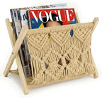 Boho Macrame Magazine Holder,Hand-Woven Magazine Rack for Home Office Desktop, Storage Basket for Letters, Magazines, Books and Newspapers (Brown)