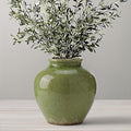 Ceramic Flower Vase Home Decor, 6.2 inch Farmhouse Rustic Vintage Decorative Vases, Pottery Terracotta Boho Flowers Vases for Dining Table, Living Room, Shelf, Kitchen, Bedroom (6.2"-Green)