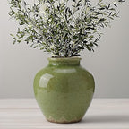 Ceramic Flower Vase Home Decor, 6.2 inch Farmhouse Rustic Vintage Decorative Vases, Pottery Terracotta Boho Flowers Vases for Dining Table, Living Room, Shelf, Kitchen, Bedroom (6.2"-Green)