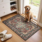 U'Artlines 2x3 Washable Boho Area Rug, Small Non Slip Vintage Doormat for Indoor Front Door Ultra Thin Mat Carpet for Entryway Kitchen Bathroom Bedroom Rust＆Teal