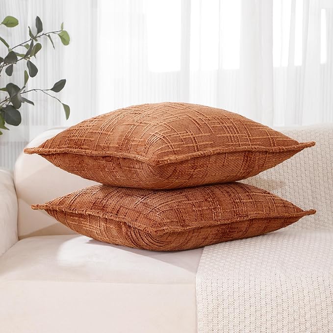 HPUK Chenille Throw Pillow Covers 18x18 Set of 2, Soft Textured Decorative Pillow Covers for Couch Sofa Living Room Bedroom, Orange