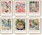 Framed Matisse Wall Art for Living Room, 6 Pieces Abstract Colorful Canvas Artwork for Walls, Henri Matisse Vintage Boho Landscape Pictures for Bedroom, Dining Room, Hallway, Home Office Decor 11x14
