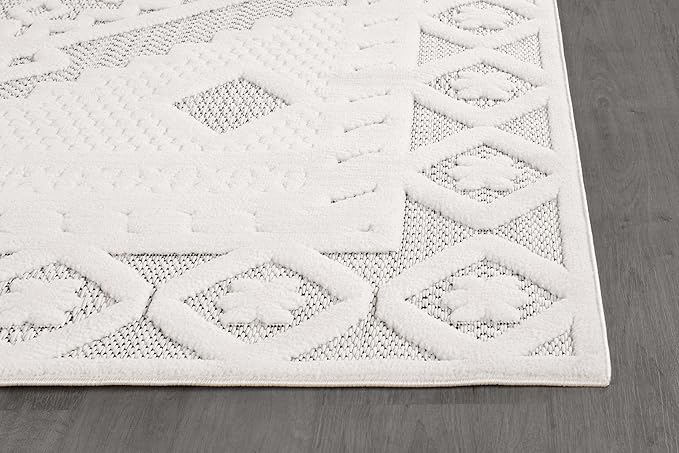 Modern Micro Loop Indoor Area Rugs for Living Room Bedroom Kitchen Geometric Trellis White 4x6 Luxury Durable Low and High Pile Non-Shedding Stain Resistant Soft Area Carpet 4 x 6