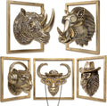 JJALIGHTS Exquisite Resin Animal Head Wall Sculpture (Gift Metal Frame) - Imitation Copper Vintage Decor for Living Room, Bedroom & Office | Decorative Wall Hanging Art
