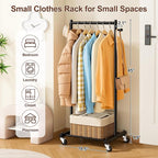 MISSLO Small Clothing Racks for Hanging Clothes 45" Short Clothes Rack with Shelves Metal Rolling Garment Rack with Wheels for Small Space, Closet, Wardrobe, Adults & Kids, Black