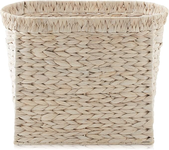 Casafield Woven Magazine Holder with Handles, Whitewash - Water Hyacinth Storage Basket for Bathroom, Living Room, Home Office
