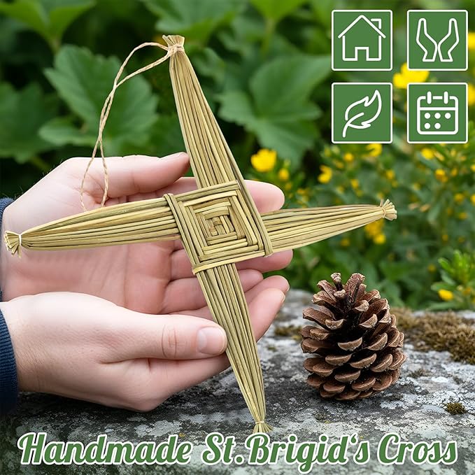 Kathfly 2 Pcs St. Brigid's Wall Cross and Card Irish Gift Saint Brigid's Cross History Card Irish Blessing Gift Ireland Hanging Wall Traditional Decor for Celtic Imbolc Home(10 in,Fresh,Green)