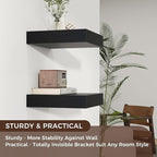 Venusmiles Square Floating Shelves for Wall, 12" W x 12" D x 2" H, 2 Pack of Small Wall Mounted Engineered Wood Shelves with Invisible Brackets for Living Room, Bedroom, Bathroom, Kitchen Decor, Black