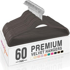 HOUSE DAY Taupe Velvet Hangers 60 Pack, Non Slip Clothes Felt Hanger Heavy Duty for Coat, Premium Slim Space Saving Suit Hangers for Closet Organizer, 360° Rotating Silver Hook