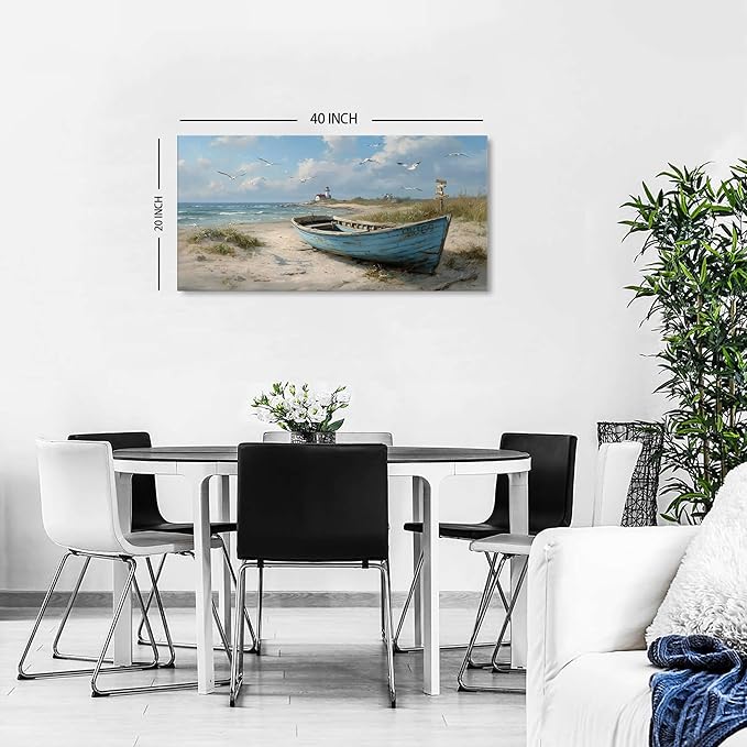 Coastal Wall Art Beach Wall Decor Nautical Ocean Canvas Picture Nature Seaside Boat Seascape Prints Painting Bathroom Decor Rustic Beach Scenery Artwork Living Room Bedroom Office Decoration 20x40"