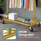 HOKEEPER Clothing Rack Gold Clothes Rack Heavy Duty Garment Rack for Hanging Clothes 525LBS Commercial Clothing Racks with Wheels for Bedroom, Laundry, Balcony, Living Room 22" D x 75" W x 71" H
