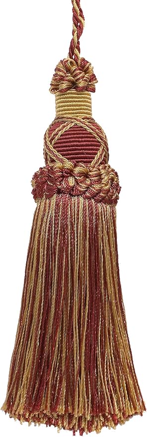 DÉCOPRO 5 1/2" (14cm) Key Tassel 4" (10cm) Loop with Criss Cross Design (Style# KTIC) Burgundy Gold Red Multicolor #1253 (Carmine Red Yellow Gold Dark Red) Individually Sold