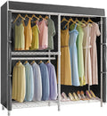 VIPEK V4C Garment Rack with Cover, Heavy Duty Portable Closet Adjustable Metal Clothing Rack for Hanging Clothes with Hanging Rods & Side Hooks, Max Load 810lbs, White Rack with Black Cover