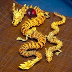 LIYAOLI Golden 3D Articulated Dragon 2024 Chinese Statue - 15 Inch Brass Gold Luck Dragon for Home Office Desk Decoration With Red Gemstone Bead