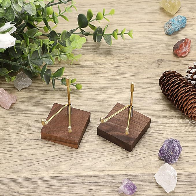 Hipiwe 2Pcs Small Display Stand Adjustable Metal Arms and Wooden Base - Decorative Plates Display Stand Easel Holder for Crystal Fossil Slice Coral Geodes Rock Mineral Agate, 2"x2"x3.2"