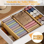 Bamboo Drawer Dividers,12-21" Adjustable Drawer Organizers for Clothes,Expandable Dresser Separators in Kitchen/Bedroom/Bathroom/Vanity/Office Organization and Storage,8-Pack