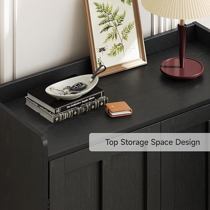 Black 7+1 Tier Farmhouse Shoe Storage Cabinet - 45" Tall Entryway Organizer with Cross Molding Doors, 3 Adjustable Shelves & Metal Legs, Shoe Rack for Front Door Entrance