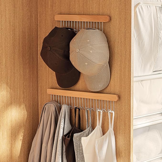 Pull Out Belt Rack for Closet, Sliding Hooks Hanger Rack for Bras Ties Tank Top Scarf Jewelry, Space Saving Organizr for Wardrobe Cabinet, Left & Right Side 8 Hooks Rail, 2 Pcs