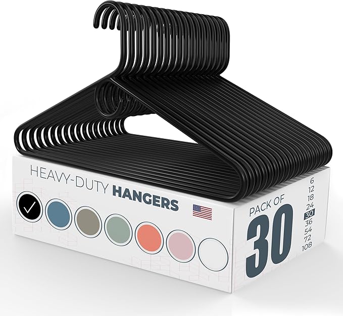 Neaties Heavy Duty Clothes Hangers 30 Pack – Made in the USA – 8lb Capacity Plastic Hangers for Adult Clothing – Durable for Pants, Coats, Jackets, or Jeans – Black