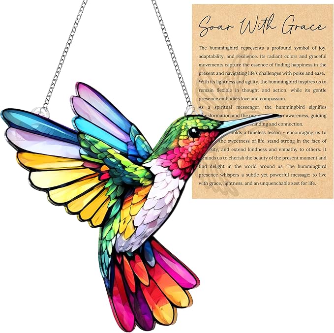 Hummingbird Christmas Ornament, Acrylic Hummingbird Ornament Faux Stained Glass Effect, Hummingbirds Gifts for Women, Bird Lovers, Humming Bird Decor for Home, Christmas Tree, Sympathy Gift Ideas